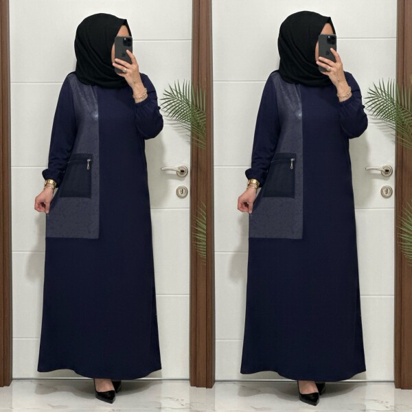 2818 K 160 LACİVERT YENİ SEZON FİLE CEPLİ OYSHO ELBİSE - 1