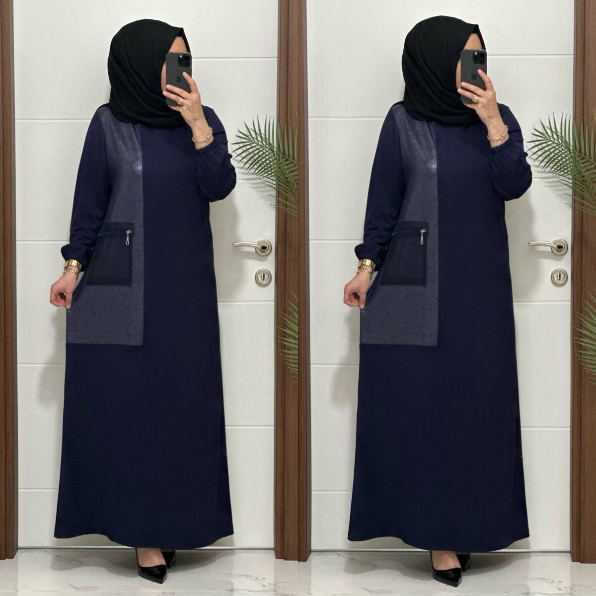 2818 K 160 LACİVERT YENİ SEZON FİLE CEPLİ OYSHO ELBİSE - 1