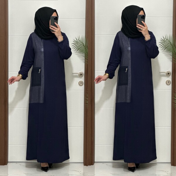 2818 K 160 LACİVERT YENİ SEZON FİLE CEPLİ OYSHO ELBİSE - 4