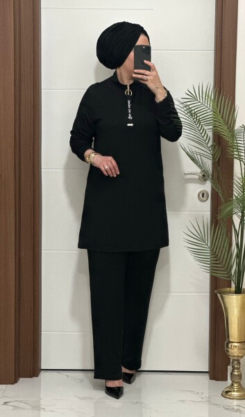 5225 K 120 SİYAH FERMUARLI YAZILI İKİLİ TAKIM - 2