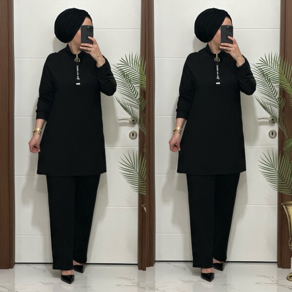 5225 K 120 SİYAH FERMUARLI YAZILI İKİLİ TAKIM - 3