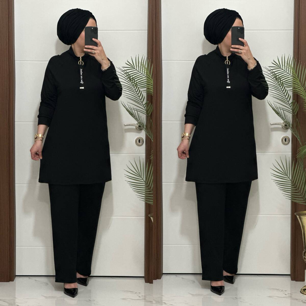 5225 K 120 SİYAH FERMUARLI YAZILI İKİLİ TAKIM - 3