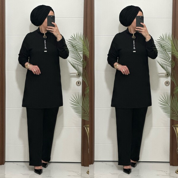 5225 K 120 SİYAH FERMUARLI YAZILI İKİLİ TAKIM - 4