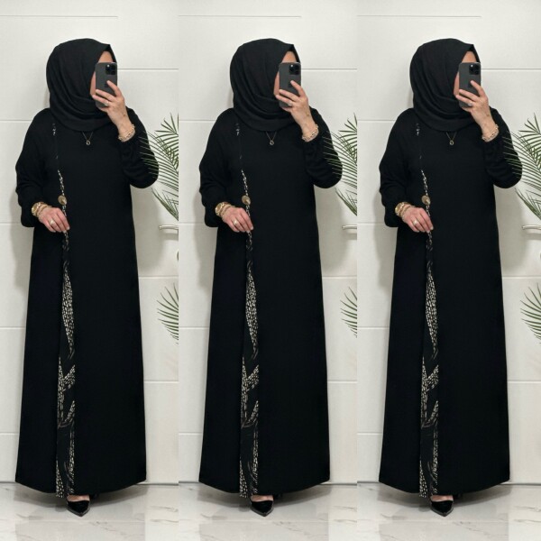 2828 K120 SİYAH-VİZON BELİ DÜĞMELİ ZERDA ELBİSE - 6