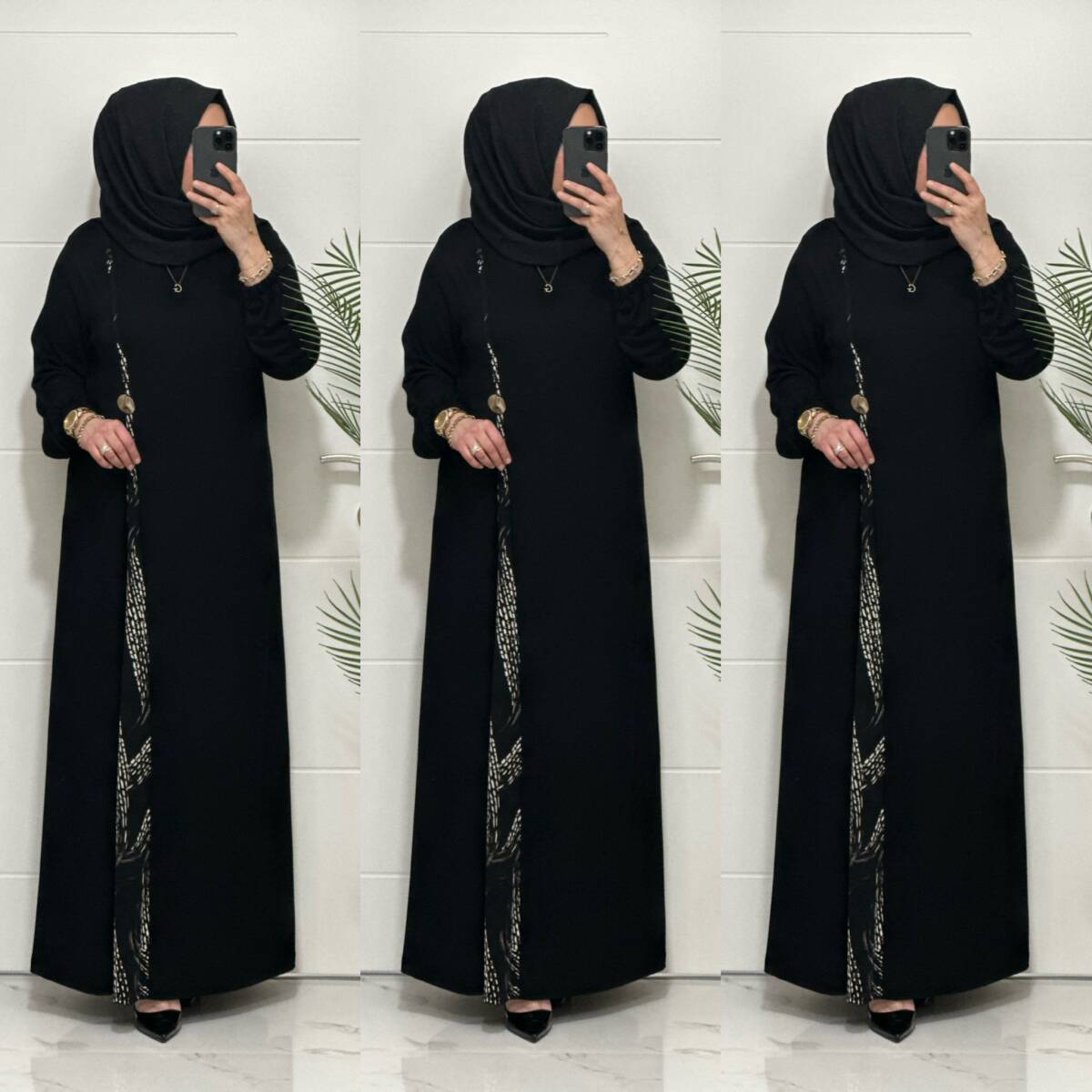 2828 K120 SİYAH-VİZON BELİ DÜĞMELİ ZERDA ELBİSE - 6