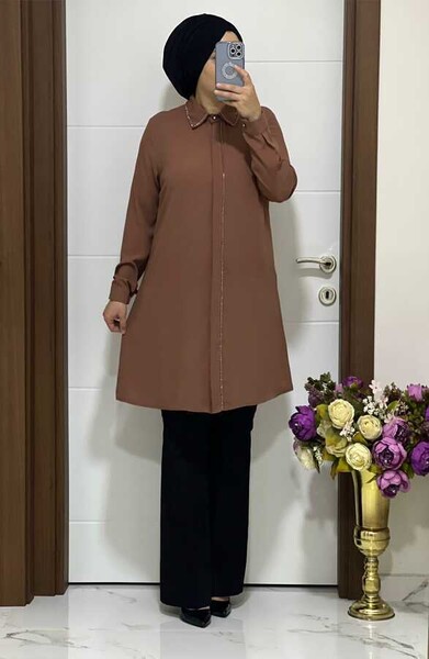 3117 K60 GÜL KURUSU TAŞLI TUNİK - MODA ALMİRA