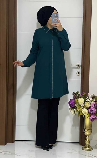 3117 K60 ZÜMRÜT YEŞİLİ TAŞLI TUNİK - MODA ALMİRA