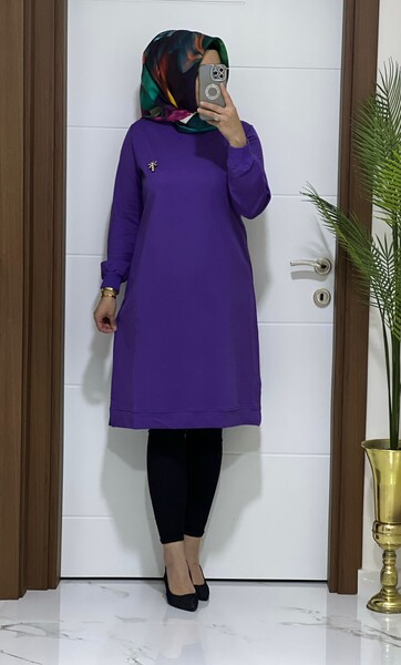 4010 K30 MOR BROŞLU TUNİK - MODA ALMİRA