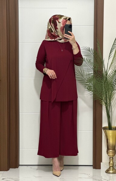 4445 K 150 BORDO ÇAPRAZ SANDY TAKIM - MODA ALMİRA
