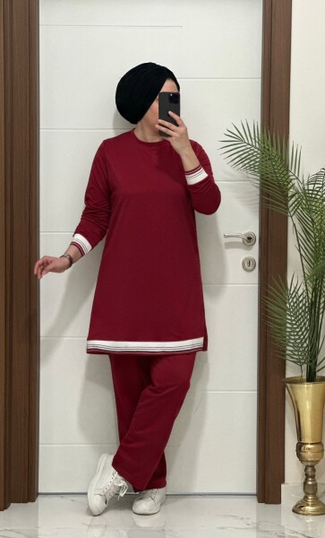4580 K 70 BORDO RİBANALI SPOR TAKIM - MODA ALMİRA