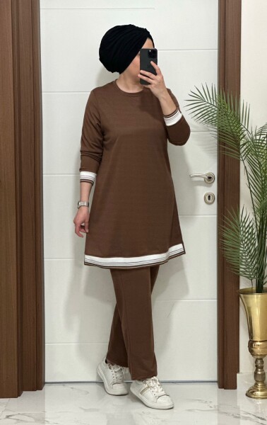 4580 K 70 KAHVE RİBANALI SPOR TAKIM - MODA ALMİRA