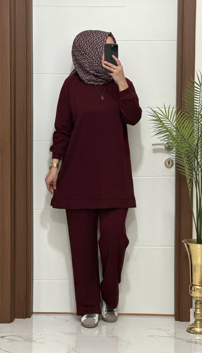 5222 K 120 BORDO ÖNÜ ÇIMALI SPOR İKİLİ TAKIM - 1