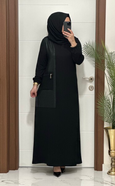 2818 K 160 SİYAH YENİ SEZON FİLE CEPLİ OYSHO ELBİSE - MODA ALMİRA