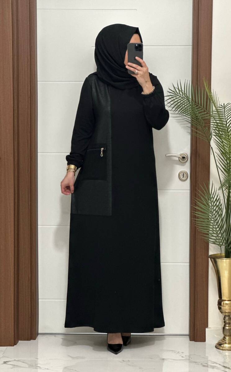 2818 K 160 SİYAH YENİ SEZON FİLE CEPLİ OYSHO ELBİSE - 1