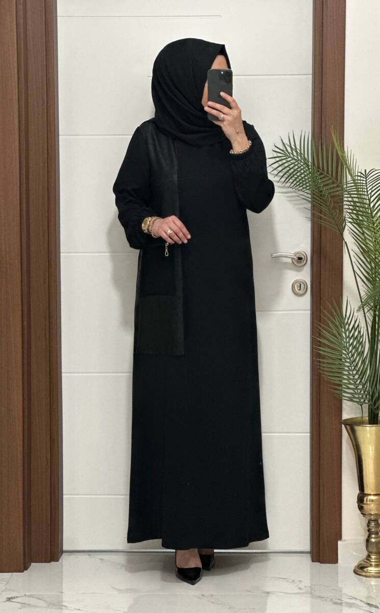 2818 K 160 SİYAH YENİ SEZON FİLE CEPLİ OYSHO ELBİSE - 2