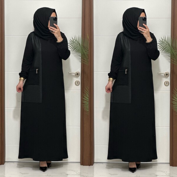 2818 K 160 SİYAH YENİ SEZON FİLE CEPLİ OYSHO ELBİSE - 3