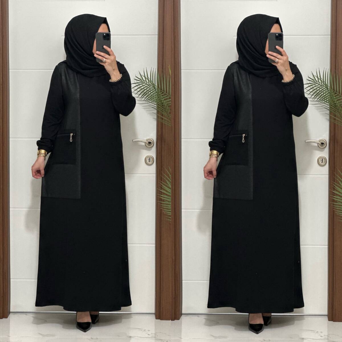 2818 K 160 SİYAH YENİ SEZON FİLE CEPLİ OYSHO ELBİSE - 3