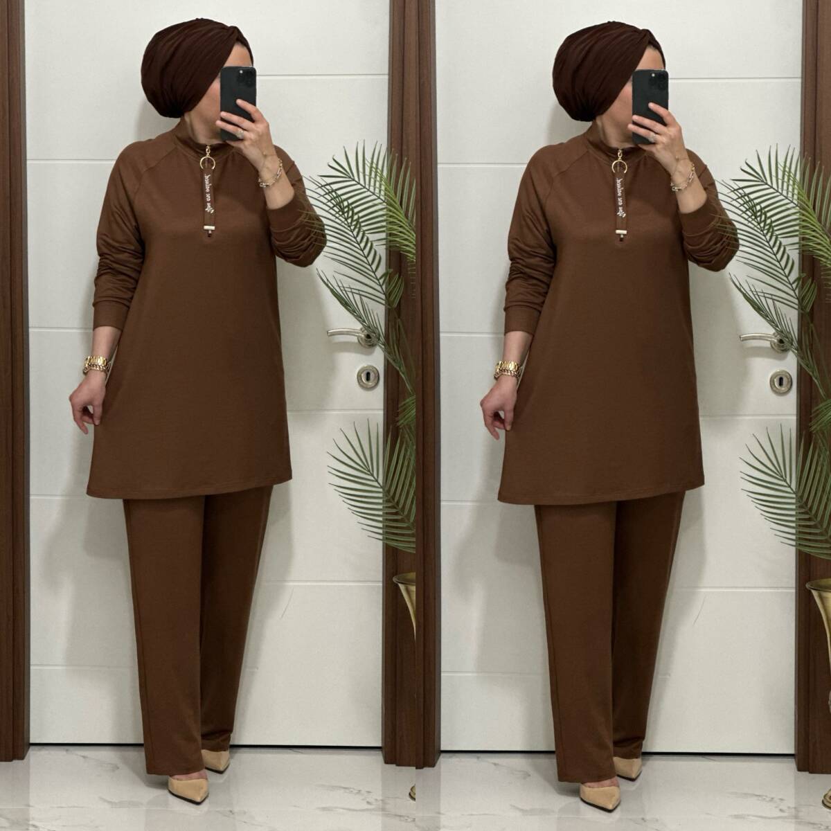 5225 K 120 KAHVERENK FERMUARLI YAZILI İKİLİ TAKIM - 3