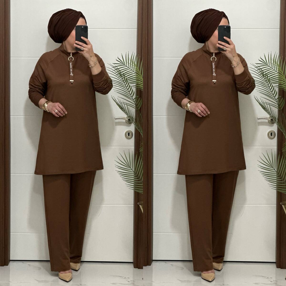 5225 K 120 KAHVERENK FERMUARLI YAZILI İKİLİ TAKIM - 4