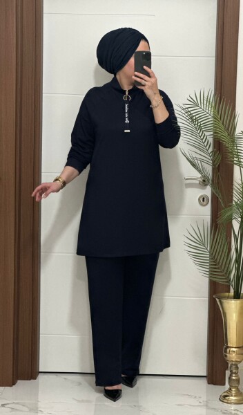 5225 K 120 LACİVERT FERMUARLI YAZILI İKİLİ TAKIM - 2