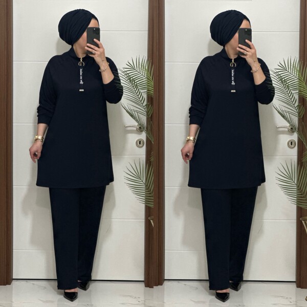 5225 K 120 LACİVERT FERMUARLI YAZILI İKİLİ TAKIM - 3