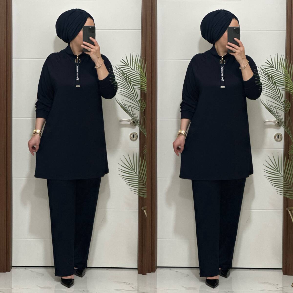 5225 K 120 LACİVERT FERMUARLI YAZILI İKİLİ TAKIM - 3