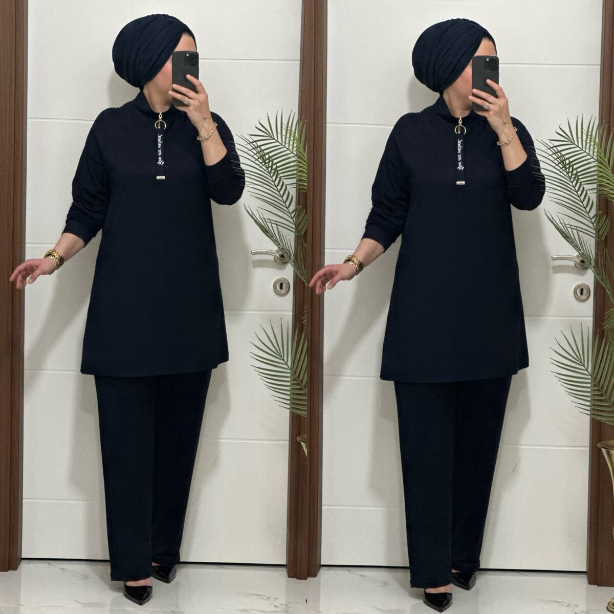 5225 K 120 LACİVERT FERMUARLI YAZILI İKİLİ TAKIM - 4