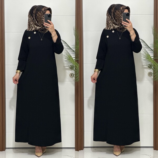6260 K 125 SİYAH DÜĞME DETAY GÖKSU ELBİSE - 4