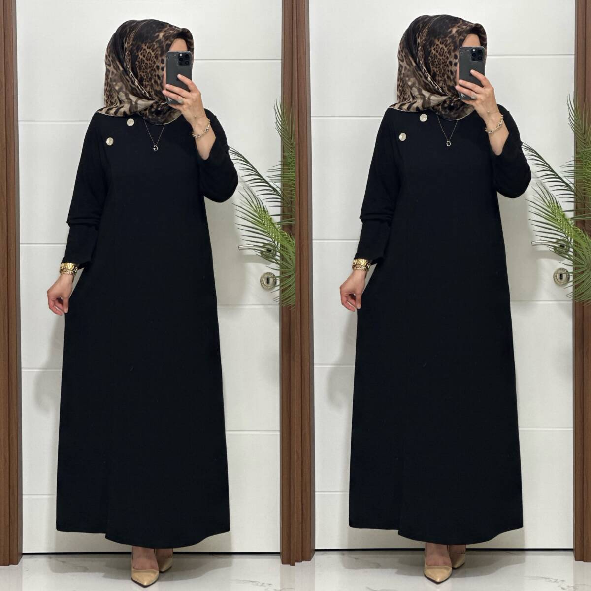 6260 K 125 SİYAH DÜĞME DETAY GÖKSU ELBİSE - 4