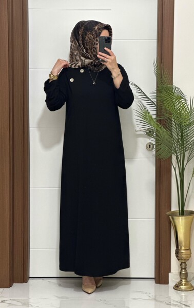 6260 K 125 SİYAH DÜĞME DETAY GÖKSU ELBİSE - 2