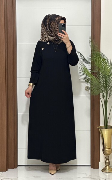 6260 K 125 SİYAH DÜĞME DETAY GÖKSU ELBİSE - MODA ALMİRA