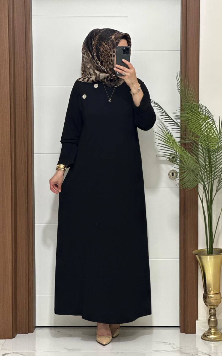 6260 K 125 SİYAH DÜĞME DETAY GÖKSU ELBİSE - 1