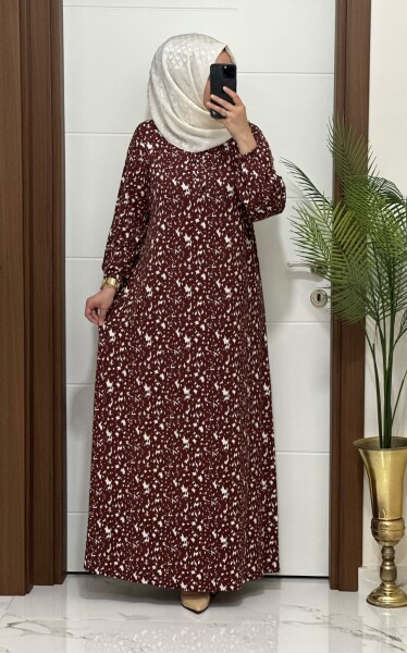 6220 K100 BORDO BATTAL BEDEN ÖNÜ DÜĞMELİ PENYE ELBİSE - MODA ALMİRA