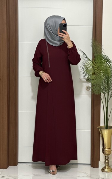 6237 K 150 BORDO KREP KUMAŞ TAŞLI GÜLŞEN ELBİSE - 2