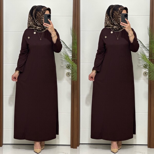 6260 K 125 KAHVE DÜĞME DETAY GÖKSU ELBİSE - 4