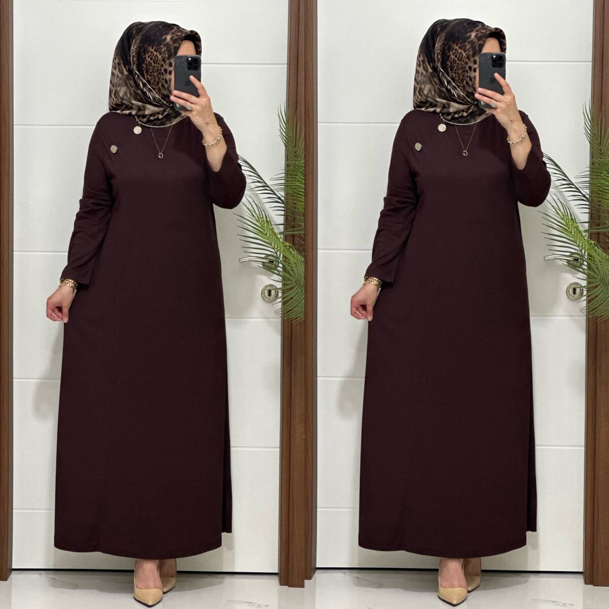 6260 K 125 KAHVE DÜĞME DETAY GÖKSU ELBİSE - 4