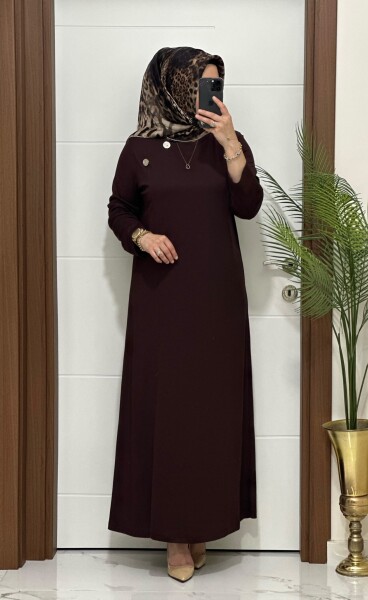 6260 K 125 KAHVE DÜĞME DETAY GÖKSU ELBİSE - 2