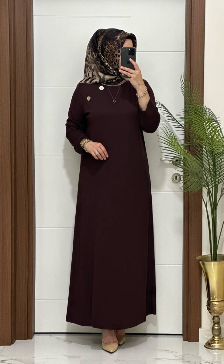 6260 K 125 KAHVE DÜĞME DETAY GÖKSU ELBİSE - 2