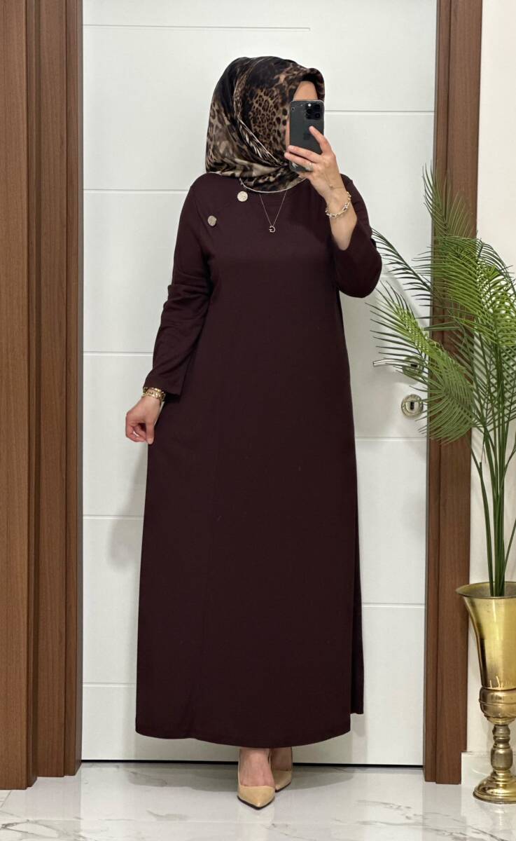 6260 K 125 KAHVE DÜĞME DETAY GÖKSU ELBİSE - 1