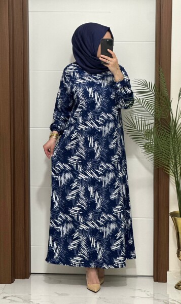 6315 K 80 LACİVERT ÇİZGİ DESEN BÜRÜMCÜK ELBİSE - MODA ALMİRA