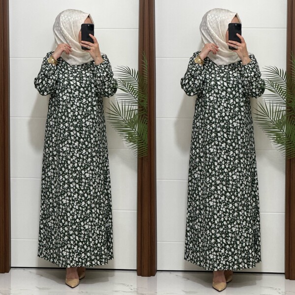 6315 K 80 YEŞİL ÇİÇEK DESEN BÜRÜMCÜK ELBİSE - 3