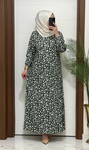 6315 K 80 YEŞİL ÇİÇEK DESEN BÜRÜMCÜK ELBİSE - MODA ALMİRA