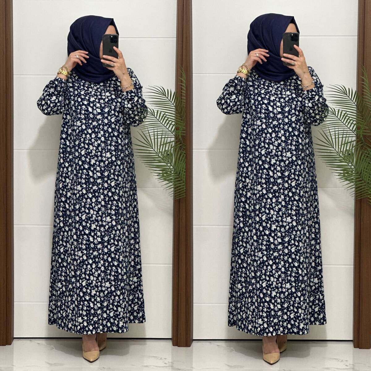 6315 K 80 LACİVERT ÇİÇEK DESEN BÜRÜMCÜK ELBİSE - 3