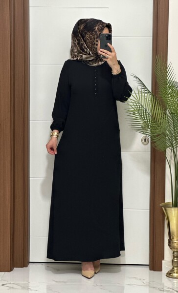 6211 SİYAH K 110 YENİ SEZON ÖNÜ TAŞLI AYROBİN NERGİZ ELBİSE - MODA ALMİRA