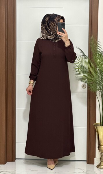 6211 KAHVE K 110 YENİ SEZON ÖNÜ TAŞLI AYROBİN NERGİZ ELBİSE - MODA ALMİRA