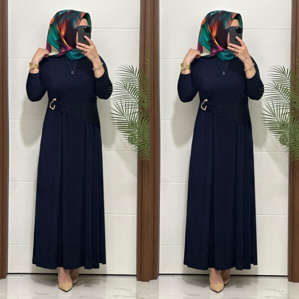 6621 K 170 LACİVERT BEL TOKALI SANDY ELBİSE - 3