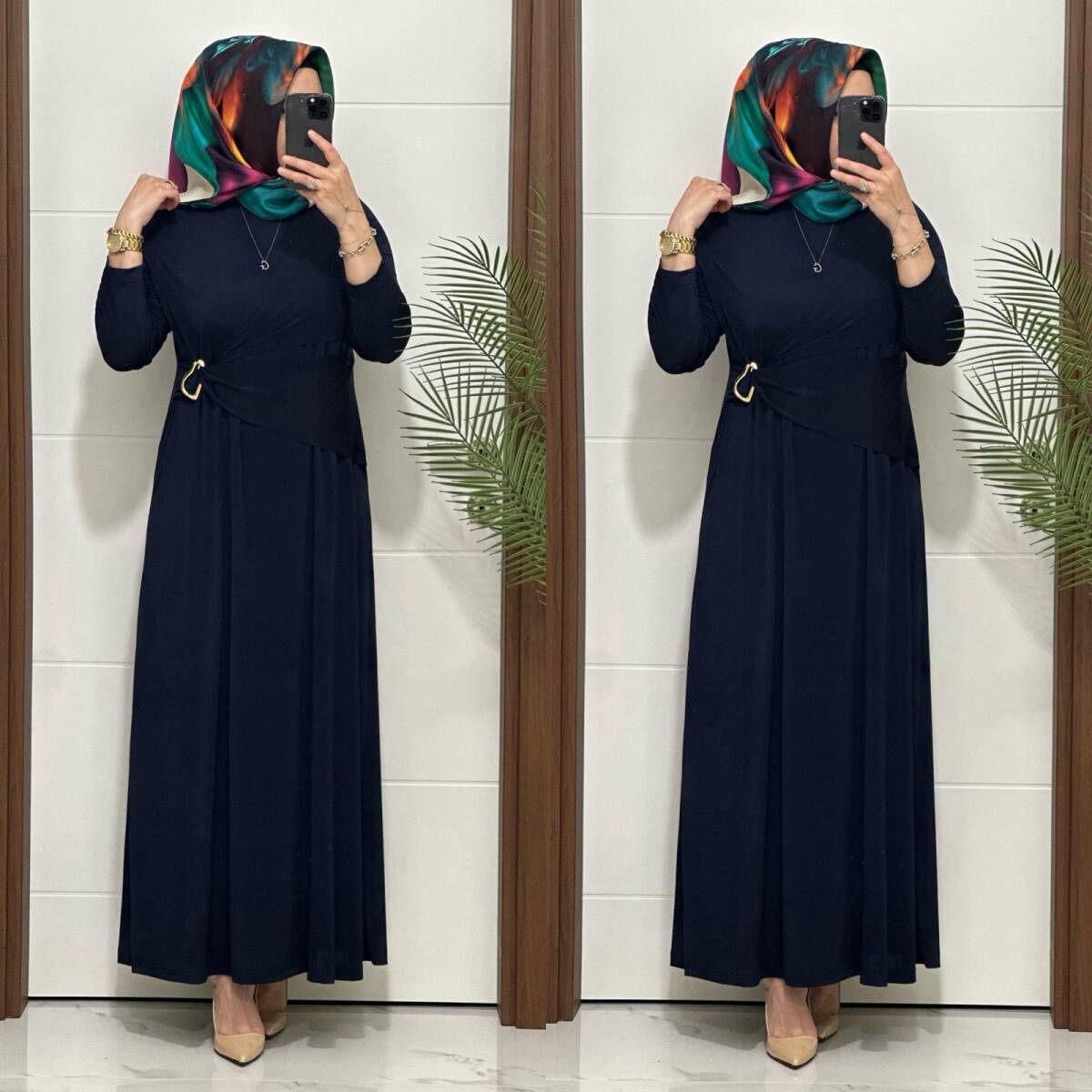 6621 K 170 LACİVERT BEL TOKALI SANDY ELBİSE - 3