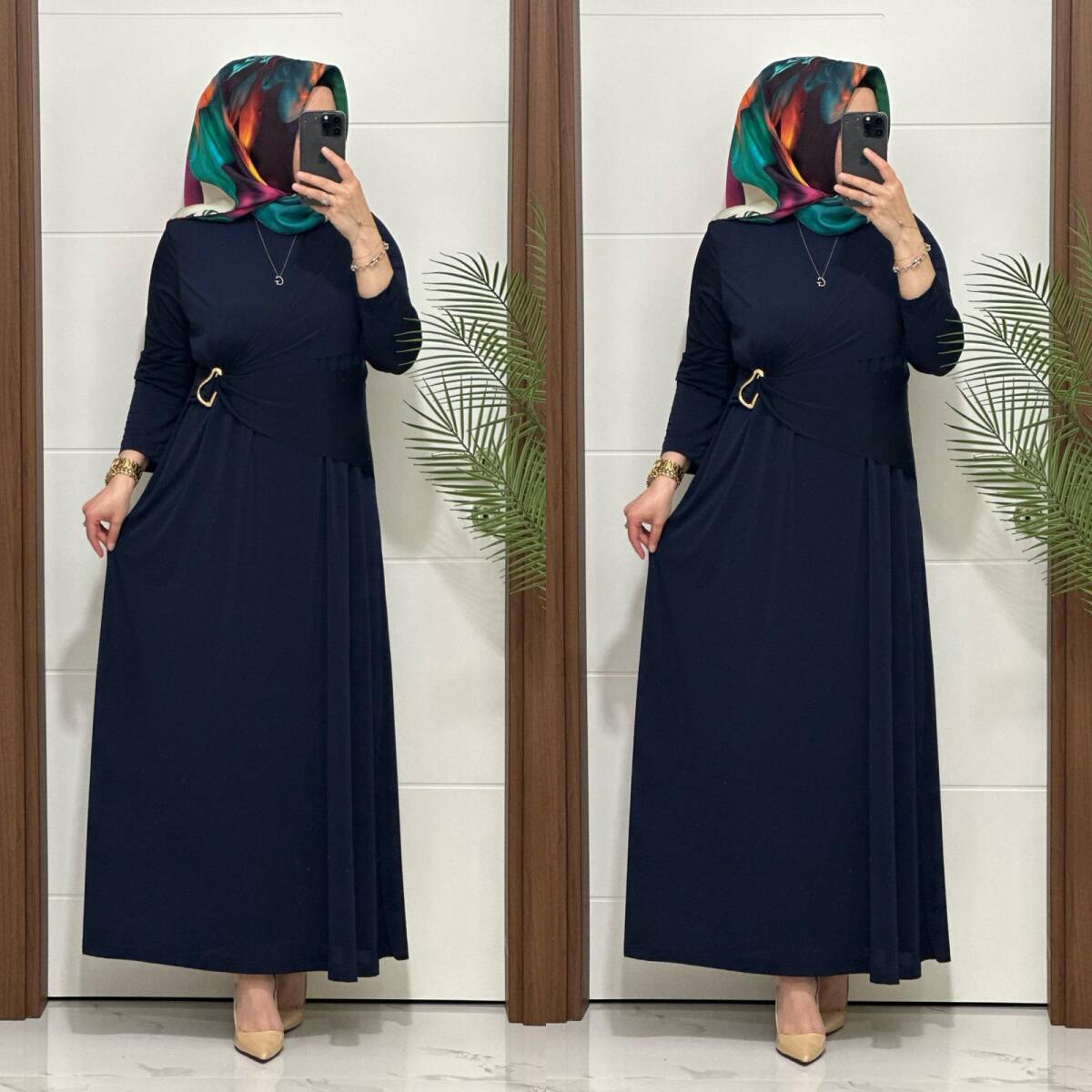 6621 K 170 LACİVERT BEL TOKALI SANDY ELBİSE - 4