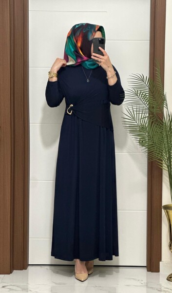 6621 K 170 LACİVERT BEL TOKALI SANDY ELBİSE - 2