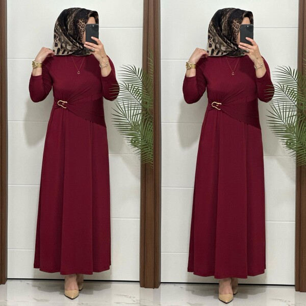 6621 K 170 BORDO BEL TOKALI SANDY ELBİSE - 4